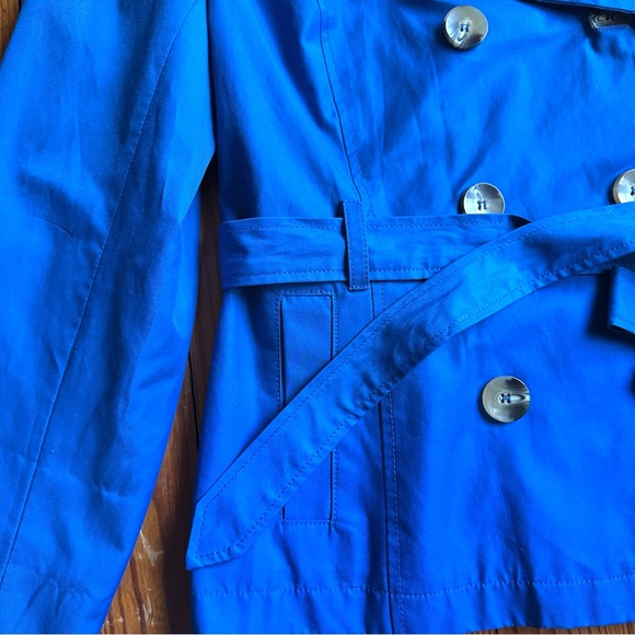 Grace Elements Blue Belted Short Trench Pea Coat Rolled Tab Sleeves Size 16 - Picture 6 of 10